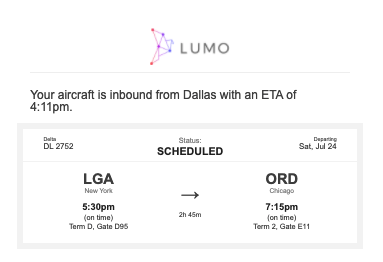 Alert letting you know that your aircraft is on its way from Dallas.