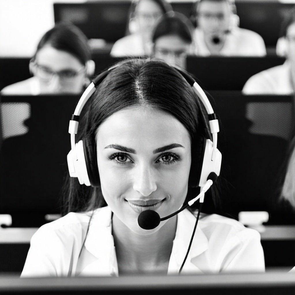 greyscale image of a call center